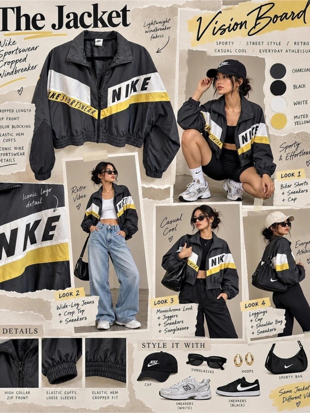 Nike Sportswear Colorblock Crop Jacket Black & Yellow Bomber Jacket